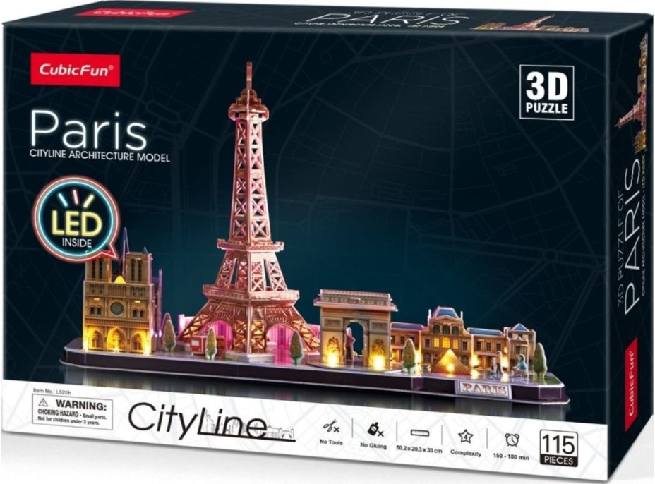 CUBICFUN Svítící 3D puzzle CityLine panorama: Paříž 115 dílků