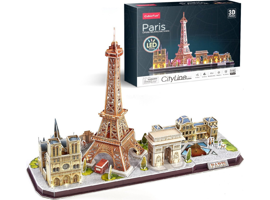 CUBICFUN Svítící 3D puzzle CityLine panorama: Paříž 115 dílků