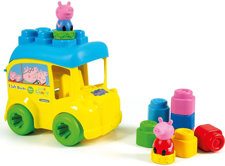 CLEMENTONI SOFT CLEMMY Školní autobus Prasátko Peppa s 8 kostkami