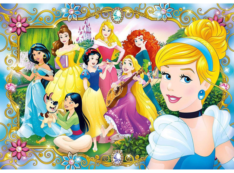 CLEMENTONI Puzzle s drahokamy Zábava s Disney princeznami 104 dílků