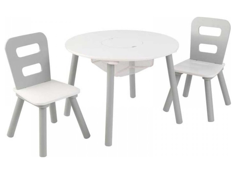 KIDKRAFT Kulatý stůl s úložným prostorem a židličkami - šedý