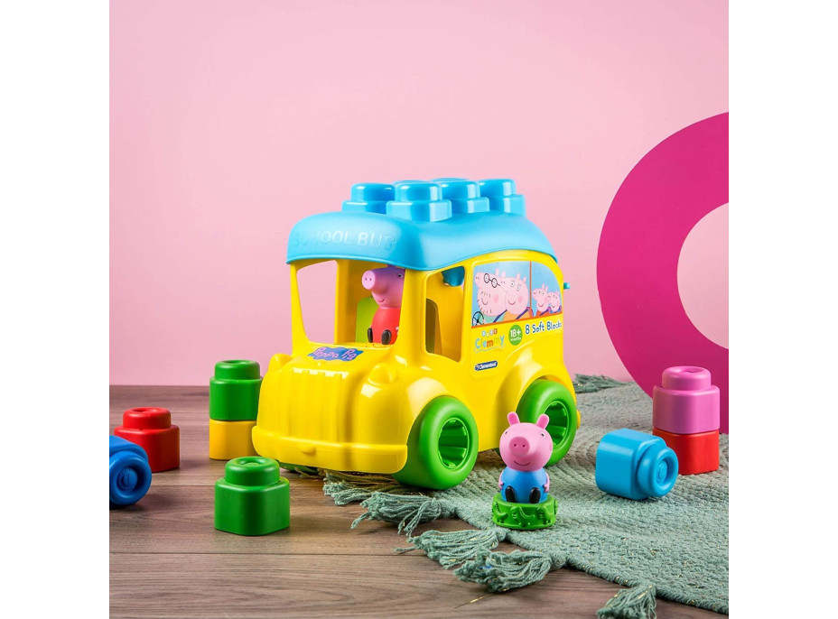 CLEMENTONI SOFT CLEMMY Školní autobus Prasátko Peppa s 8 kostkami