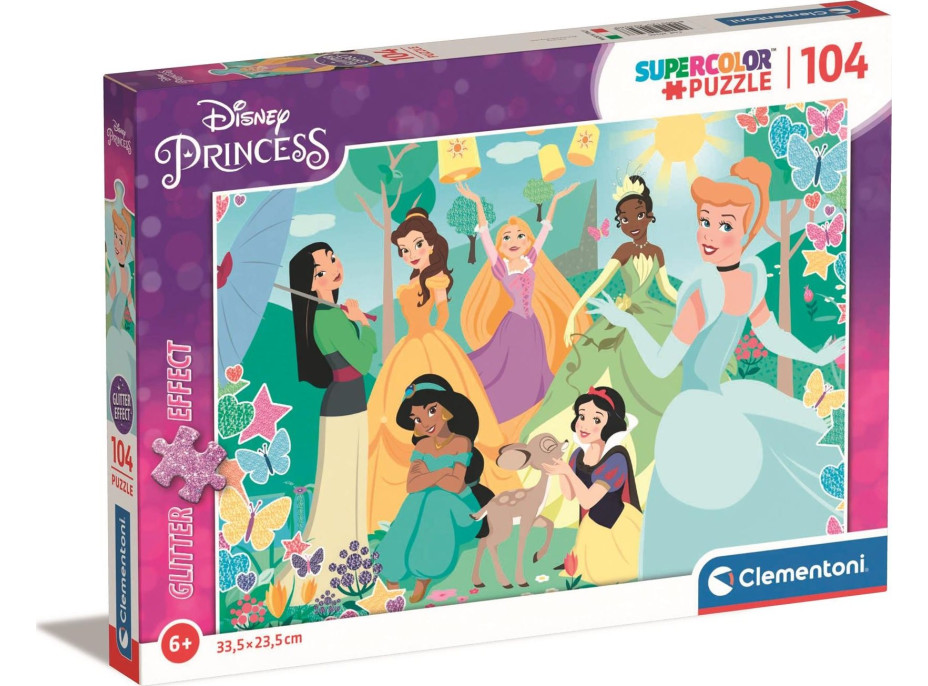 CLEMENTONI Třpytivé puzzle Disney princezny v zahradě 104 dílků