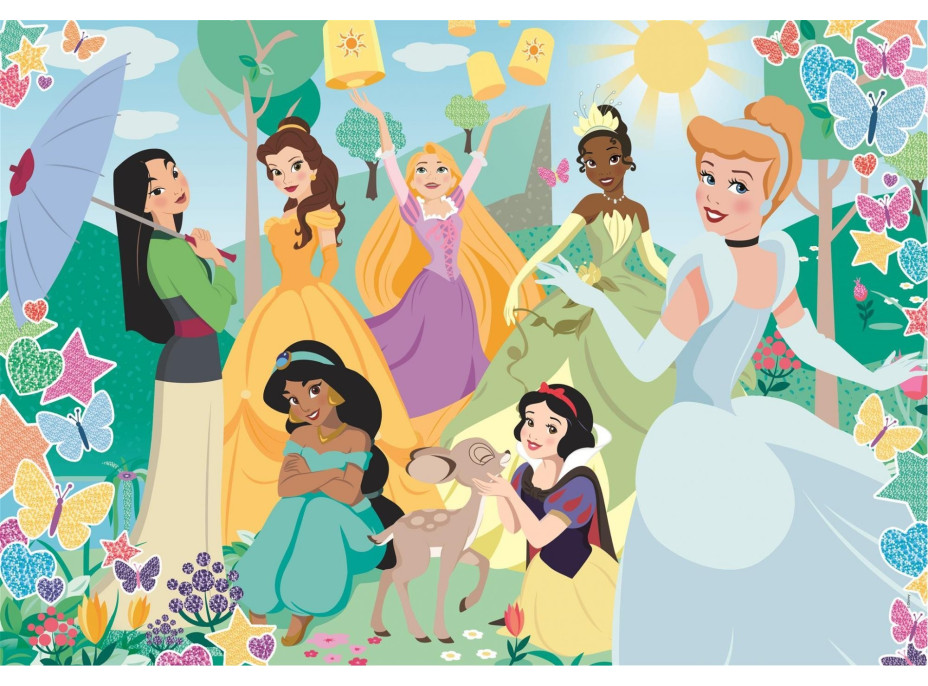 CLEMENTONI Třpytivé puzzle Disney princezny v zahradě 104 dílků