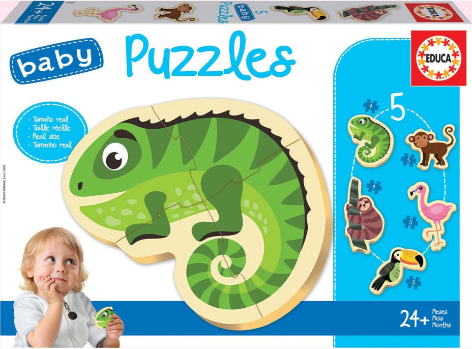 EDUCA Baby puzzle Tropická zvířata 5v1 (3-5 dílků)
