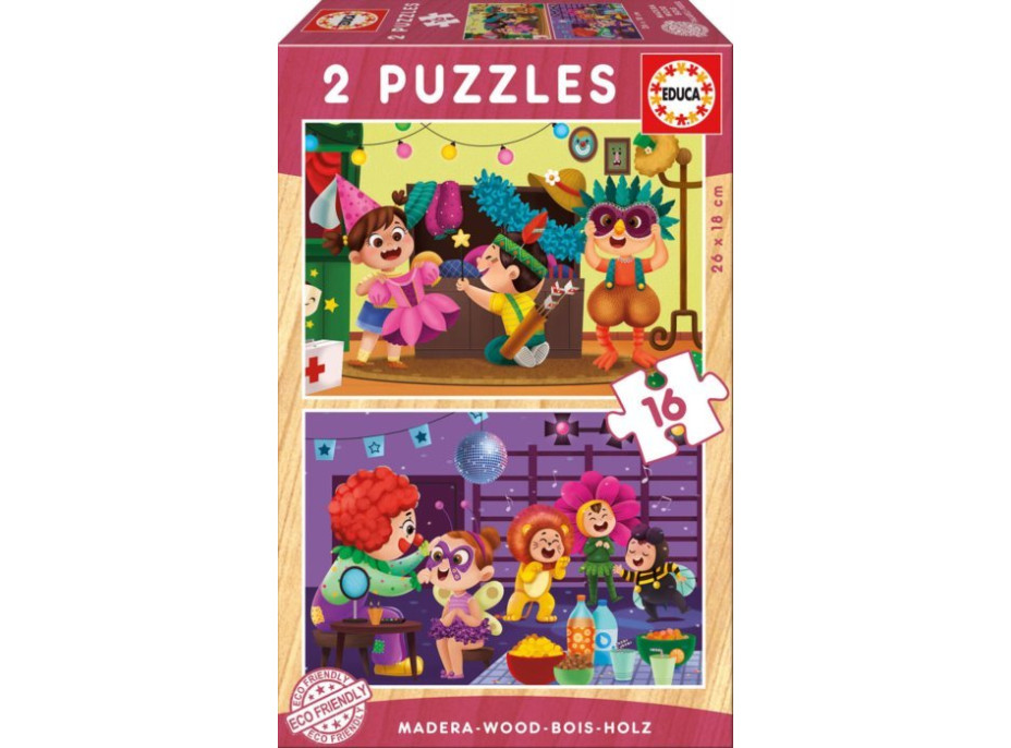 EDUCA Dřevěné puzzle Maškarní bál 2x16 dílků