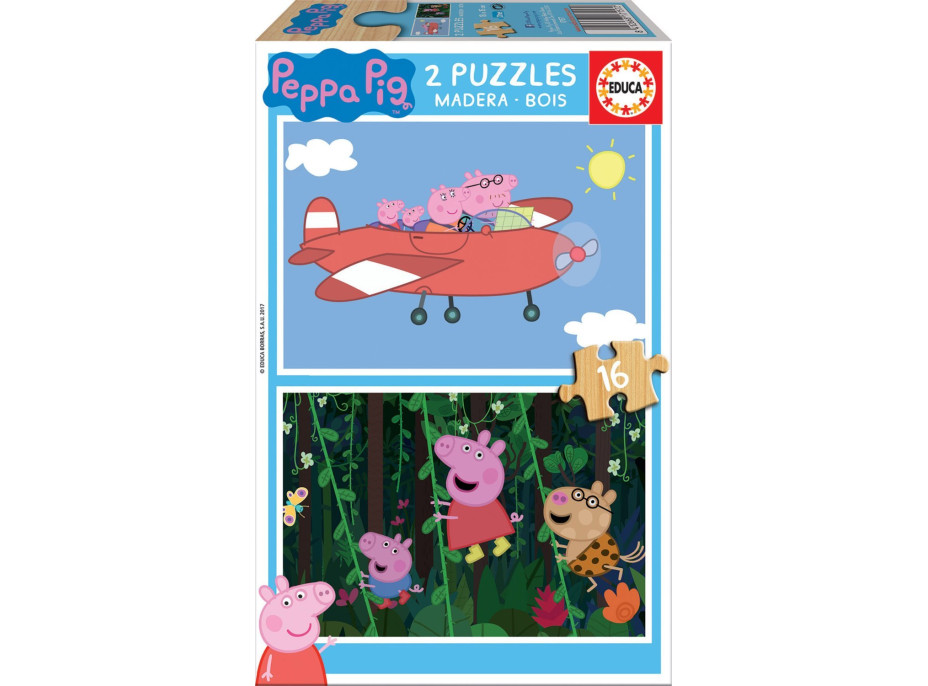 EDUCA Dřevěné puzzle Prasátko Peppa 2x16 dílků