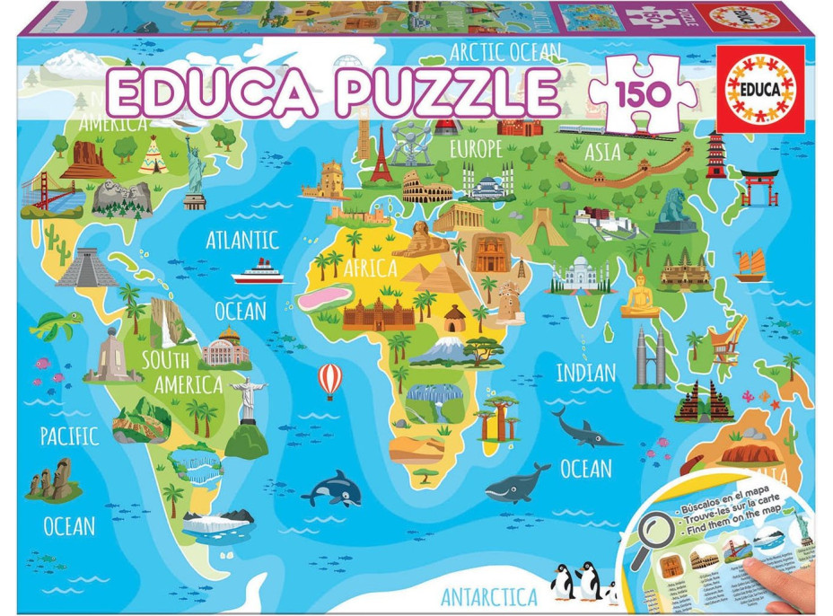 EDUCA Puzzle Mapa se světovými památkami 150 dílků