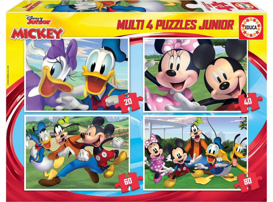 EDUCA Puzzle Mickey Mouse a přátelé 4v1 (20,40,60,80 dílků)