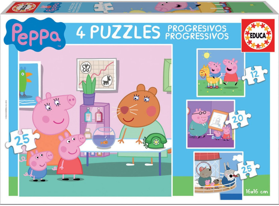 EDUCA Puzzle Prasátko Peppa 4v1 (12,16,20,25 dílků)