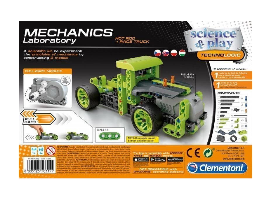 CLEMENTONI Science&Play Mechanická laboratoř 2v1 Hot Rod a Race Truck