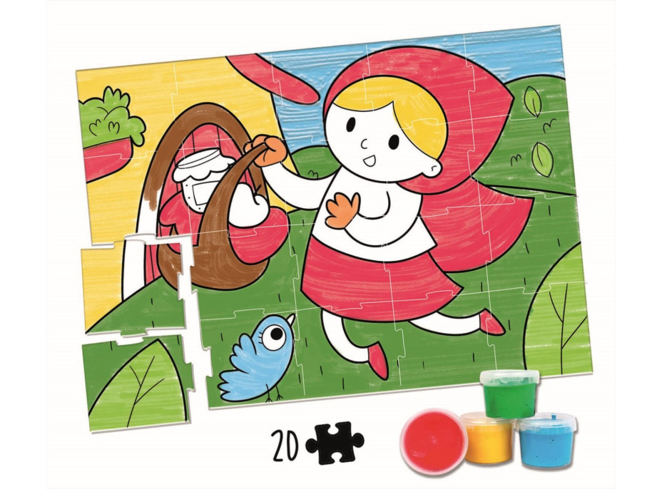 EDUCA Vybarvovací puzzle Červená Karkulka 20 dílků s barvami