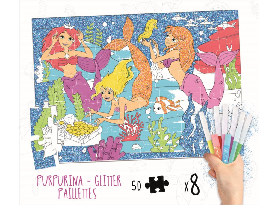 EDUCA Vybarvovací puzzle Mořské panny 50 dílků s fixy