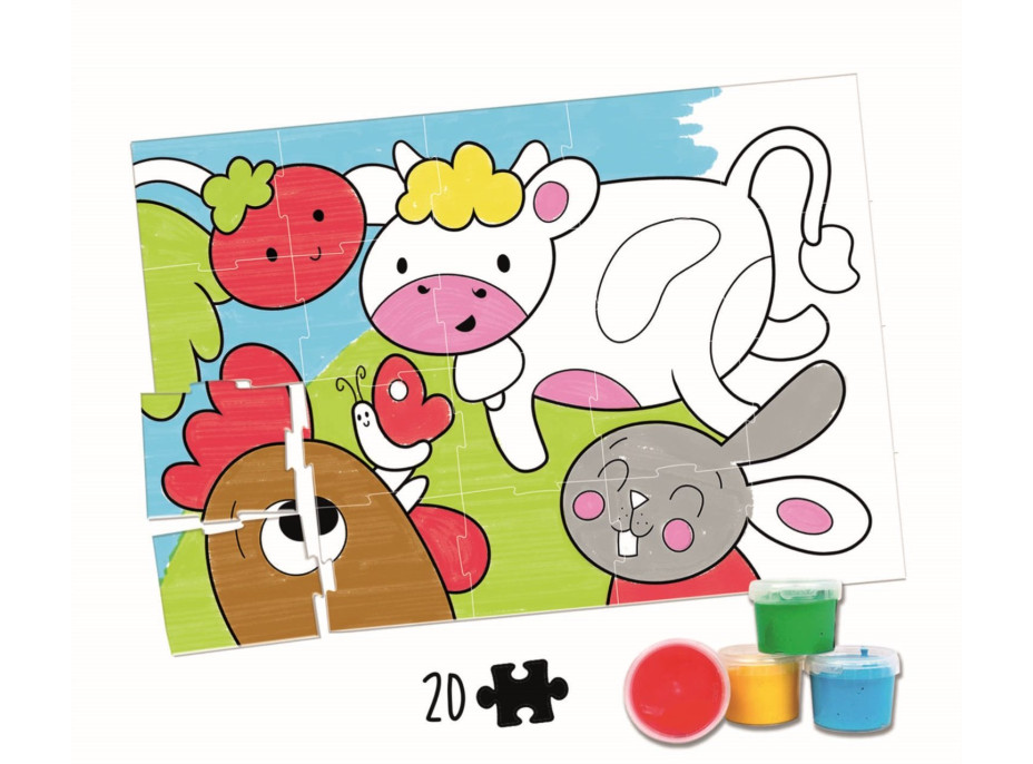 EDUCA Vybarvovací puzzle Zvířátka z farmy 20 dílků s barvami