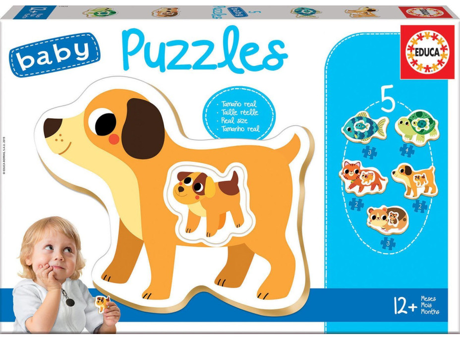 EDUCA Baby puzzle Domácí mazlíčci s mláďaty 5v1 (2-4 dílky)