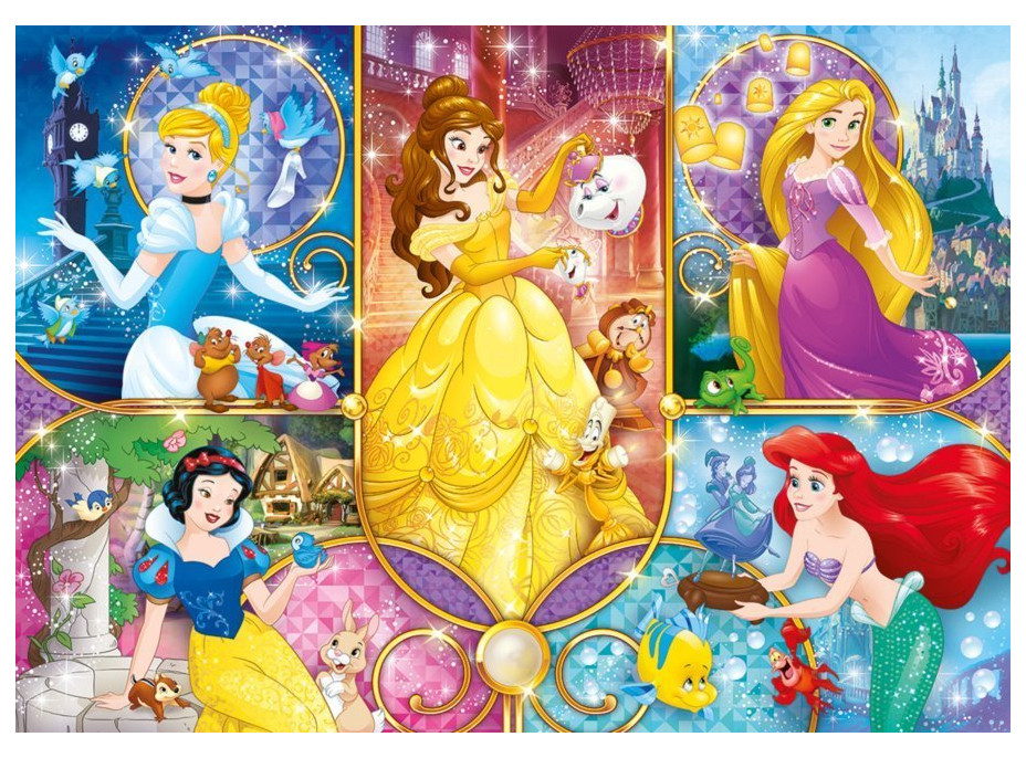 CLEMENTONI Brilliant puzzle Disney princezny: Pohádkové světy 104 dílků