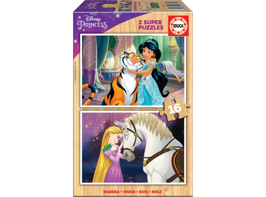 EDUCA Dřevěné puzzle Disney princezny 2x16 dílků