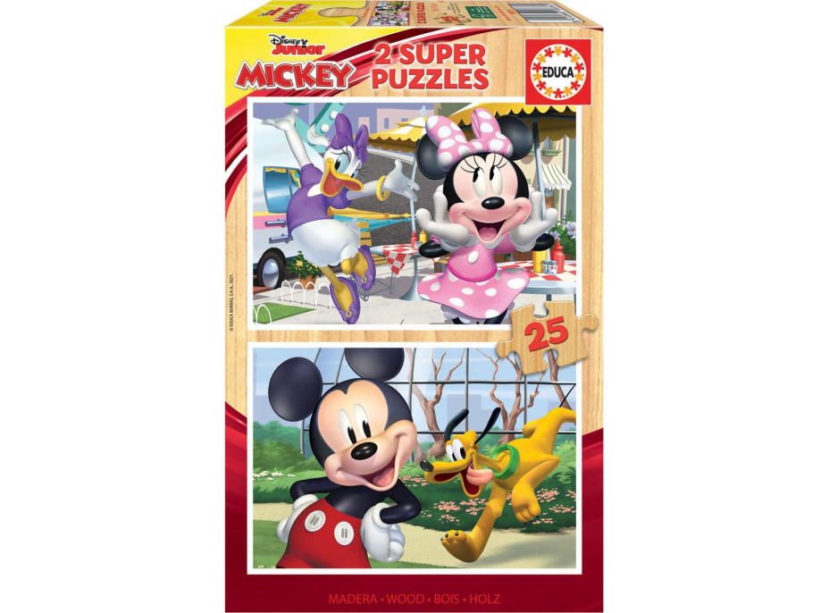 EDUCA Dřevěné puzzle Mickey a přátelé 2x25 dílků
