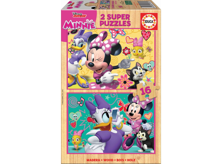 EDUCA Dřevěné puzzle Minnie a Daisy 2x16 dílků