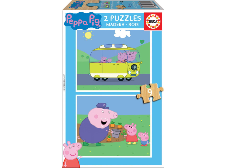 EDUCA Dřevěné puzzle Prasátko Peppa 2x9 dílků