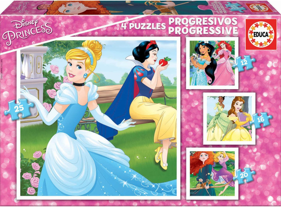 EDUCA Puzzle Disney princezny 4v1 (12,16,20,25 dílků)