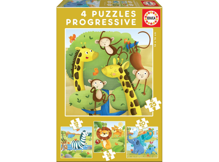 EDUCA Puzzle Divoká zvířata 4v1 (12,16,20,25 dílků)