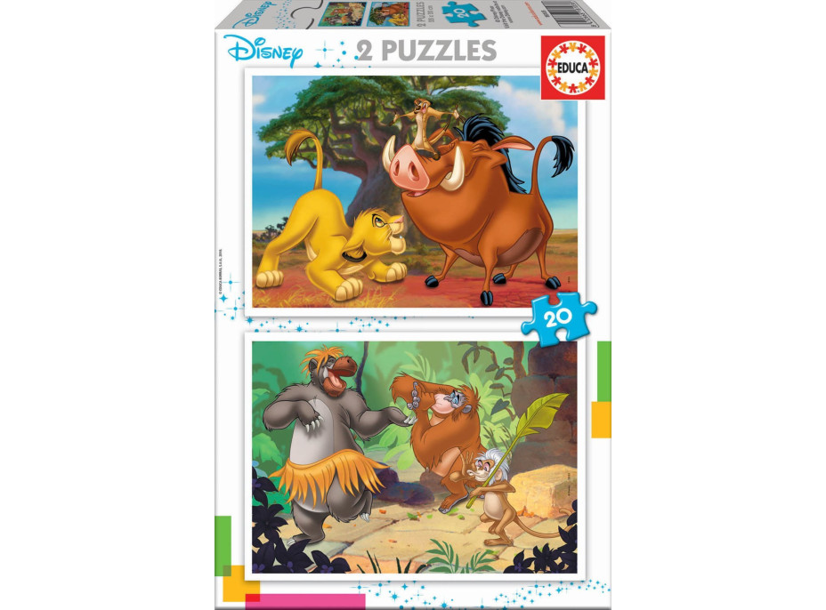 EDUCA Puzzle Lví král a Kniha džunglí 2x20 dílků