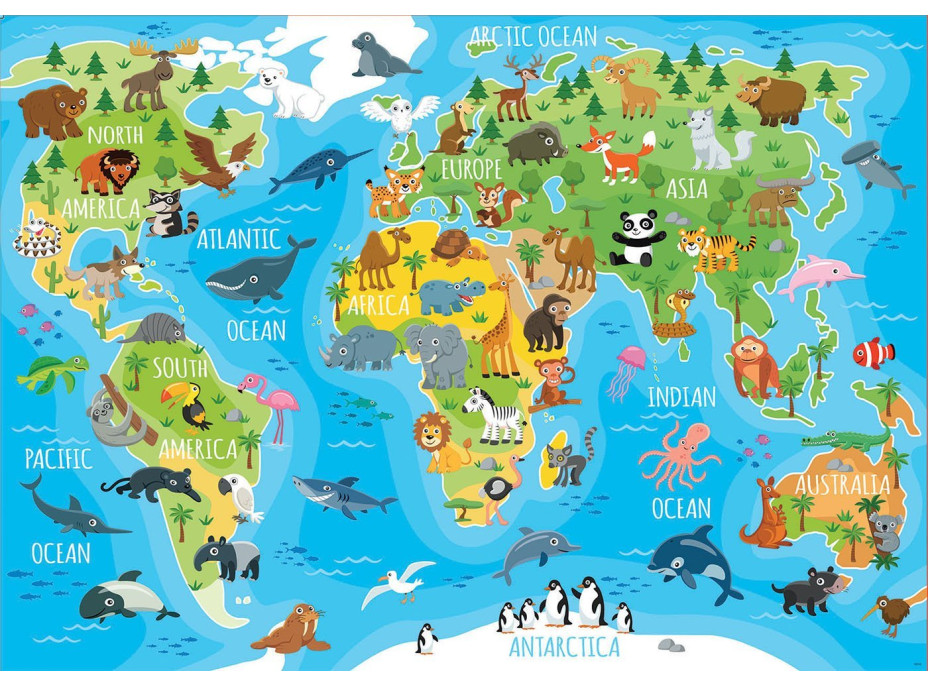 EDUCA Puzzle Mapa se zvířaty světa 150 dílků