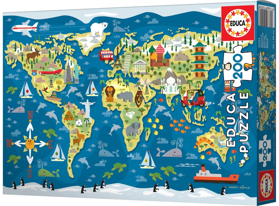 EDUCA Puzzle Mapa světa 200 dílků
