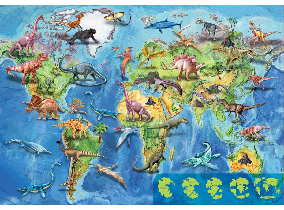 EDUCA Puzzle Mapa světa s dinosaury 150 dílků