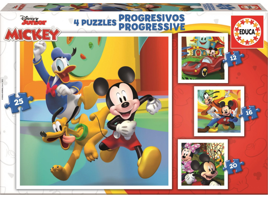 EDUCA Puzzle Mickey a přátelé 4v1 (12,16,20,25 dílků)