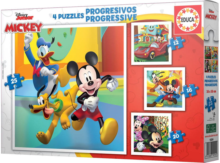 EDUCA Puzzle Mickey a přátelé 4v1 (12,16,20,25 dílků)