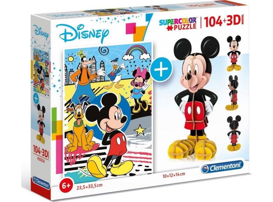 CLEMENTONI Puzzle Mickey Mouse 104 dílků a 3D puzzle Mickey