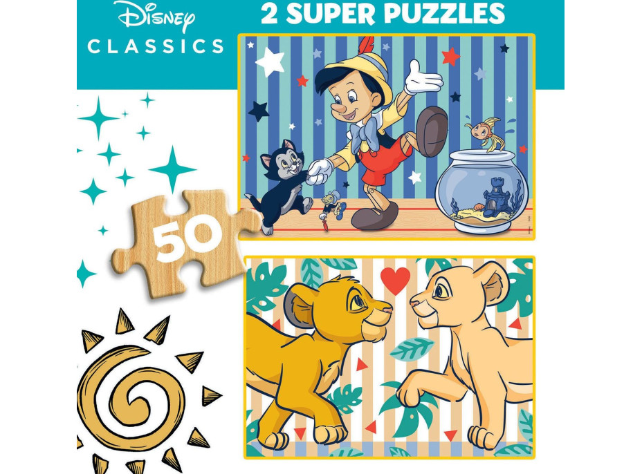 EDUCA Dřevěné puzzle Disney klasika 2x50 dílků