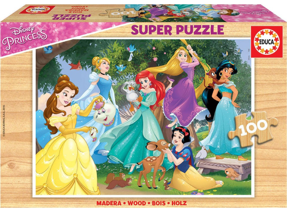 EDUCA Dřevěné puzzle Disney Princezny 100 dílků