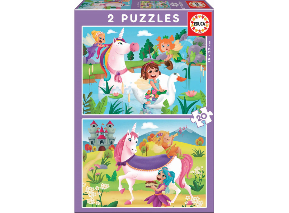 EDUCA Puzzle Jednorožci a víly 2x20 dílků