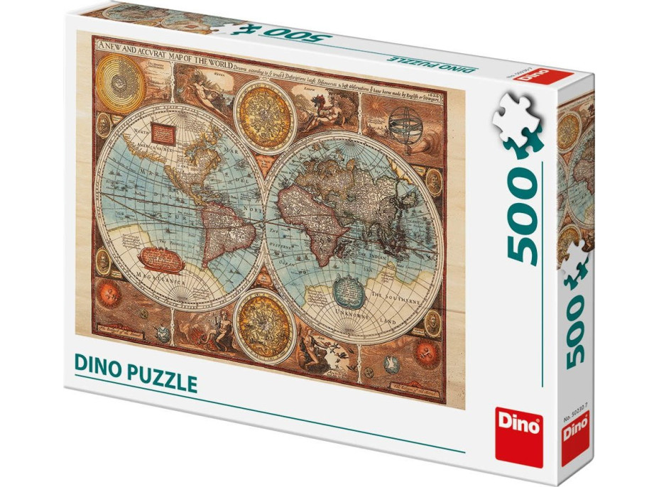 DINO Puzzle Mapa světa r. 1626, 500 dílků