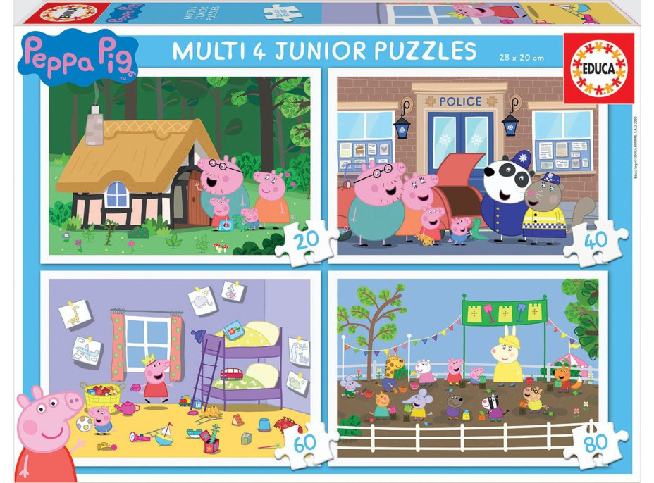 EDUCA Puzzle Prasátko Peppa 4v1 (20,40,60,80 dílků)