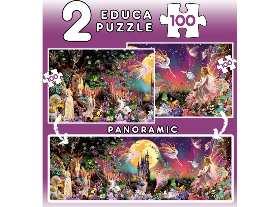 EDUCA Puzzle Panorama Pohádkové víly 2x100 dílků
