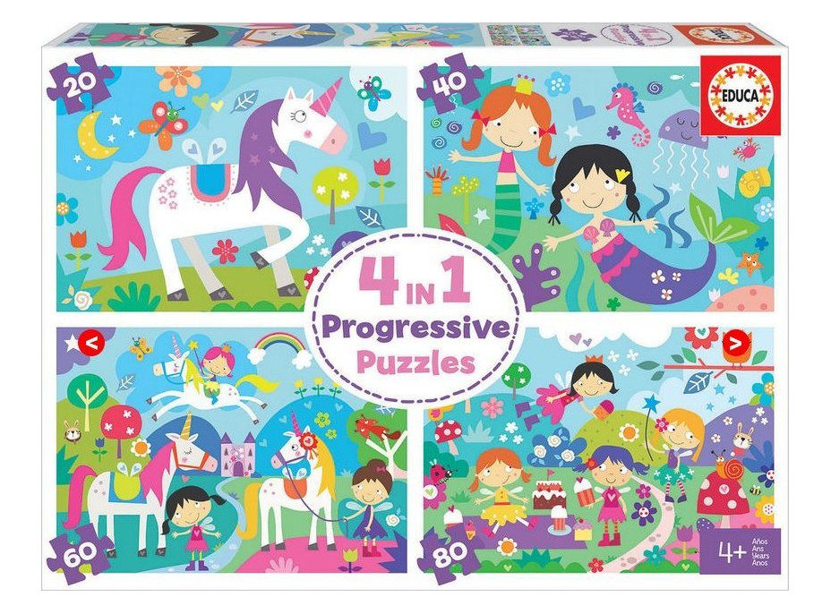 EDUCA Puzzle Kouzelní přátelé 4v1 (20,40,60,80 dílků)