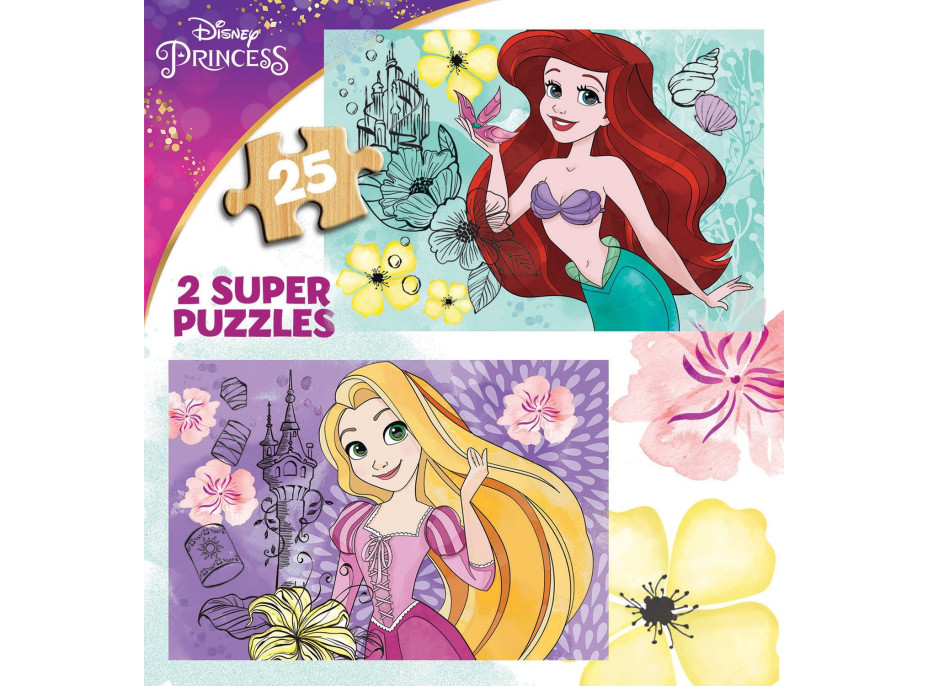 EDUCA Dřevěné puzzle Disney princezny 2x25 dílků