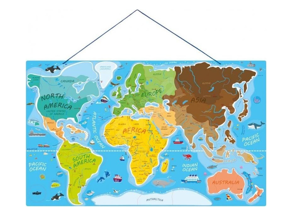 WOODY Magnetické puzzle Mapa - Svět v obrázcích 2v1