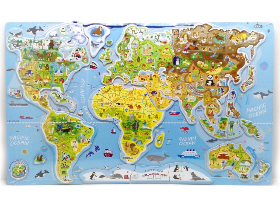 WOODY Magnetické puzzle Mapa - Svět v obrázcích 2v1