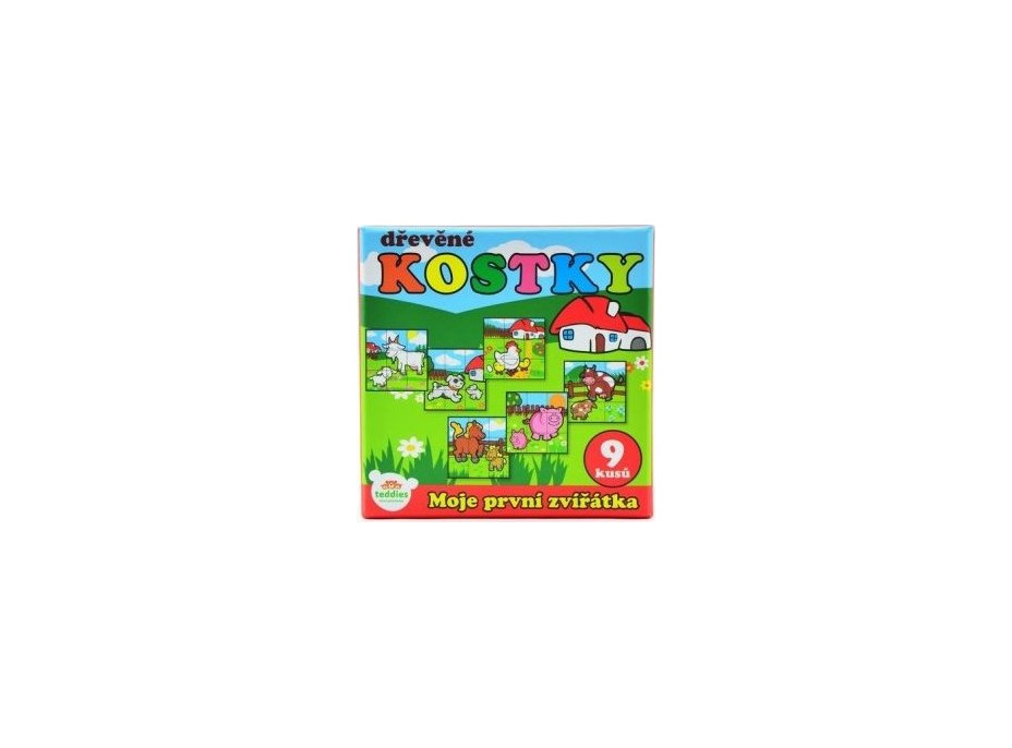TEDDIES Obrázkové kostky Moje první zvířátka, 9 kostek
