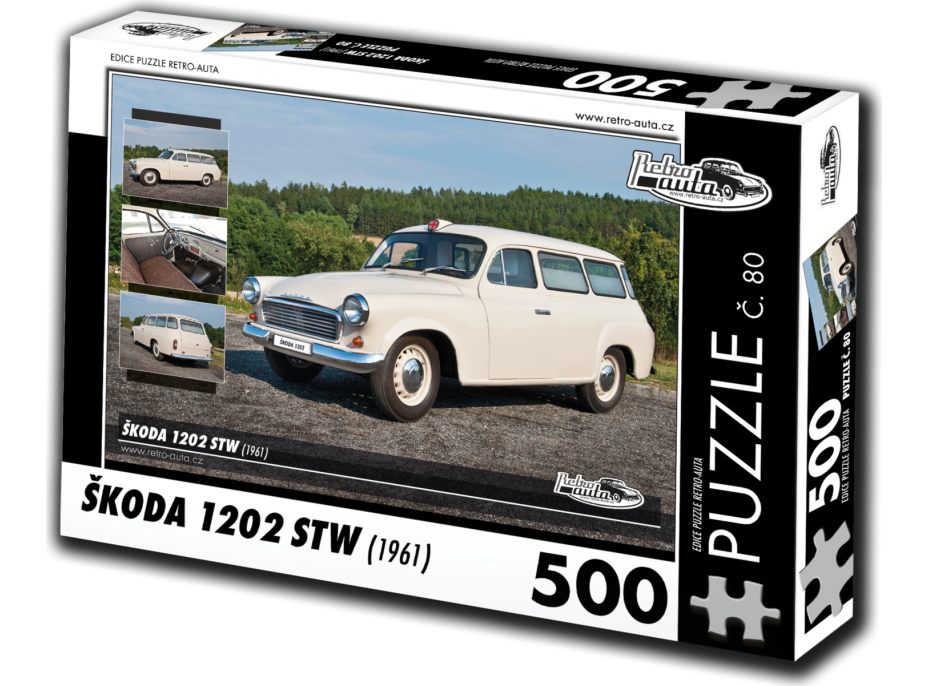 RETRO-AUTA Puzzle č. 80 Škoda 1202 STW sanitní vůz (1961) 500 dílků
