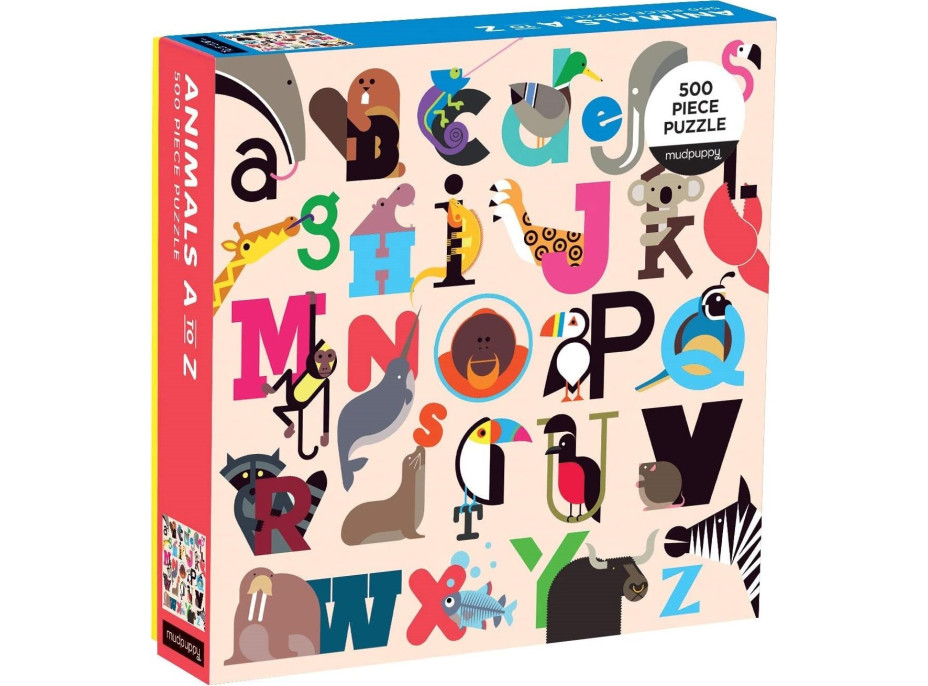 MUDPUPPY Čtvercové puzzle Zvířata od A do Z 500 dílků