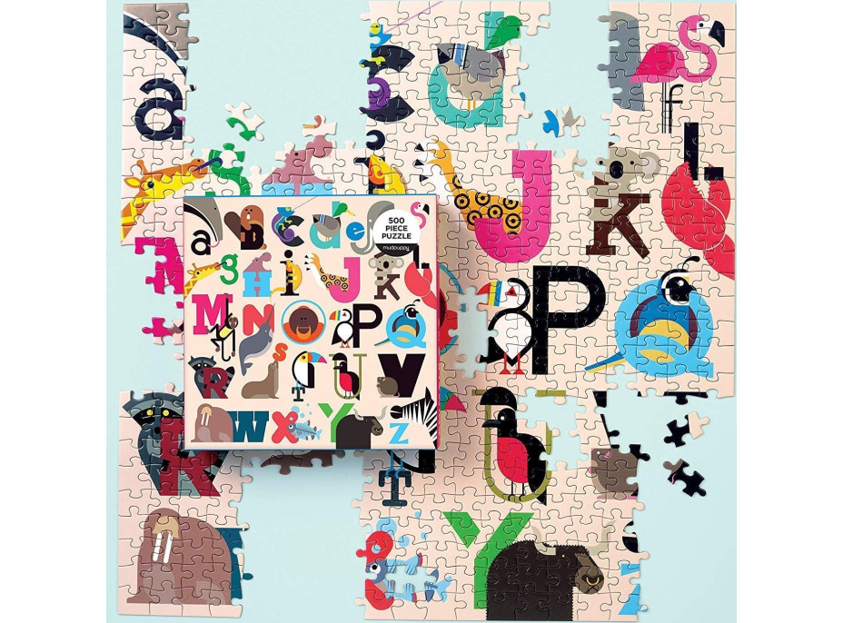 MUDPUPPY Čtvercové puzzle Zvířata od A do Z 500 dílků