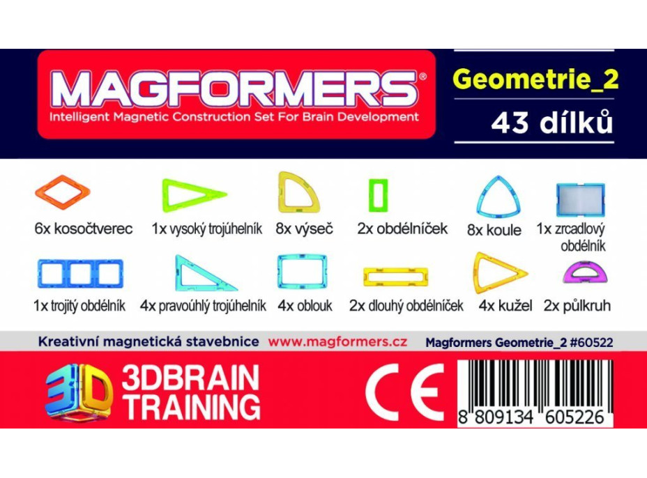 MAGFORMERS Geometrie 2: Rovina a prostor - box 43 dílků