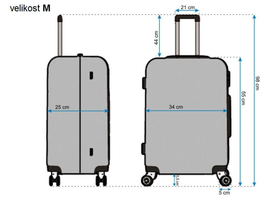 Moderní cestovní kufry DIAMOND - rozměry vel. M