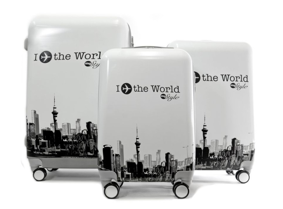 Moderní cestovní kufry WORLD - bílé